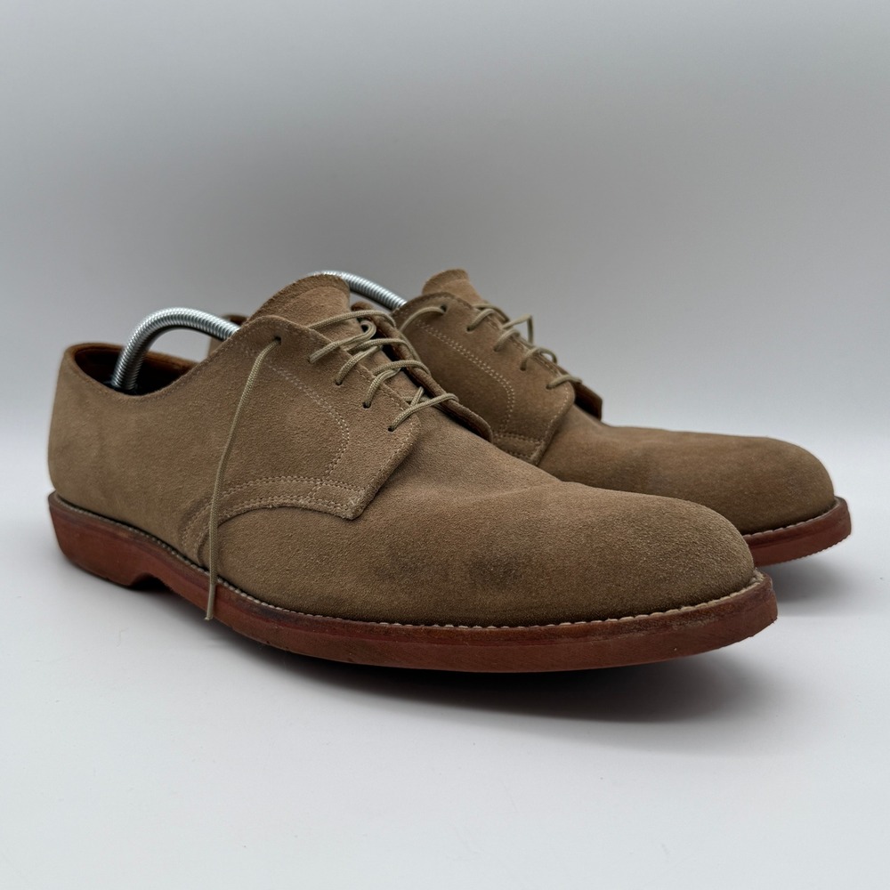 LL Bean Suede Buck Derby Shoes Mens 13 D Tan Made in USA Vibram Sole 45147D